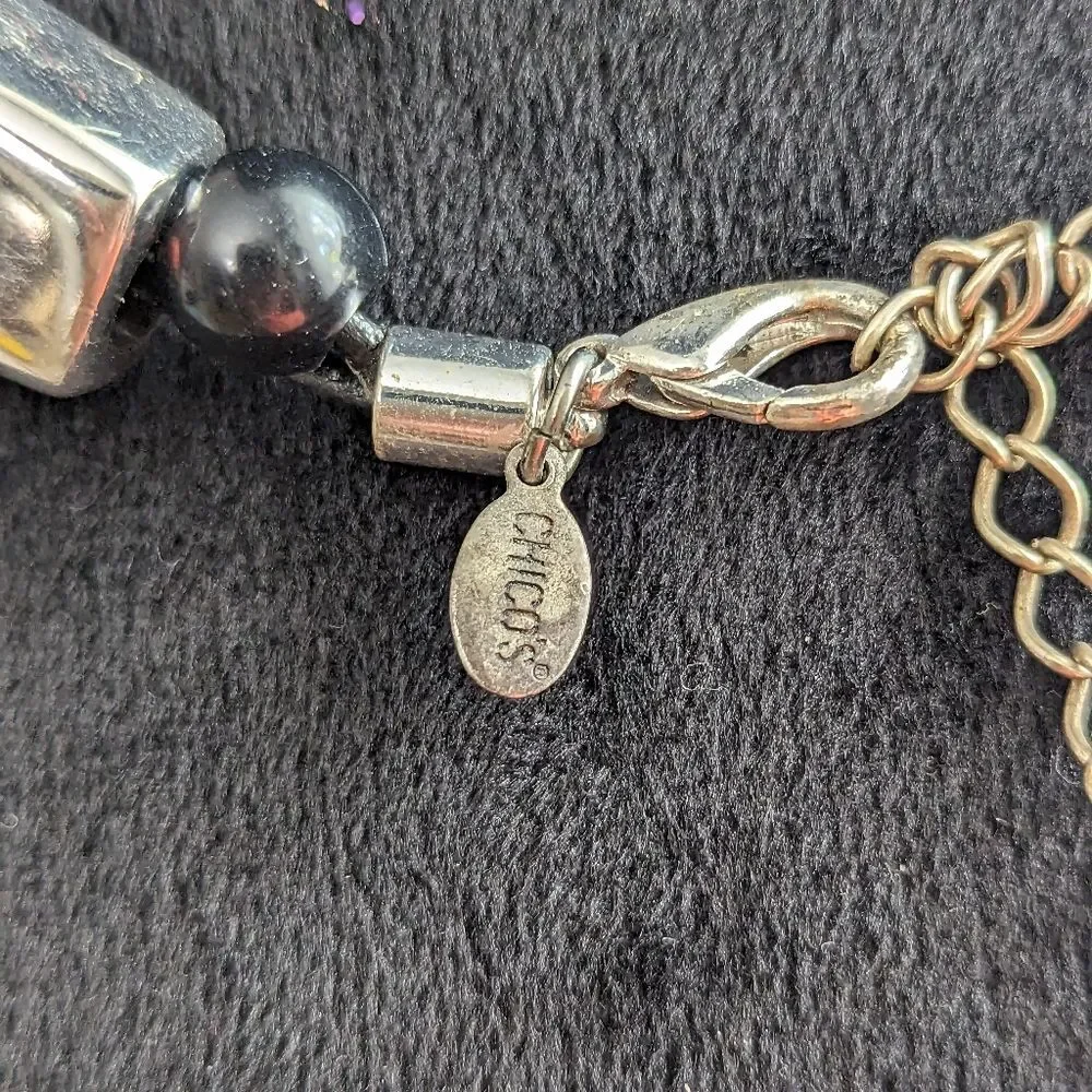 Chico's  Statement Necklace Black and Silver Tone - Picture 5 of 9